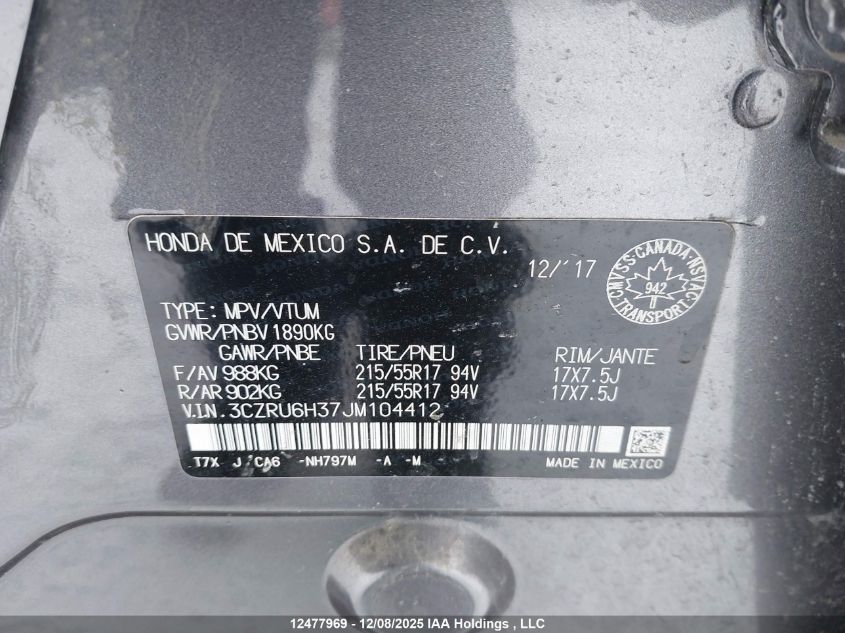 2018 Honda Hr-V Lx VIN: 3CZRU6H37JM104412 Lot: 12477969