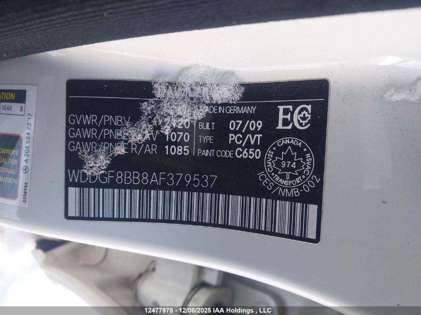 2010 Mercedes-Benz C 300 4Matic VIN: WDDGF8BB8AF379537 Lot: 12477978