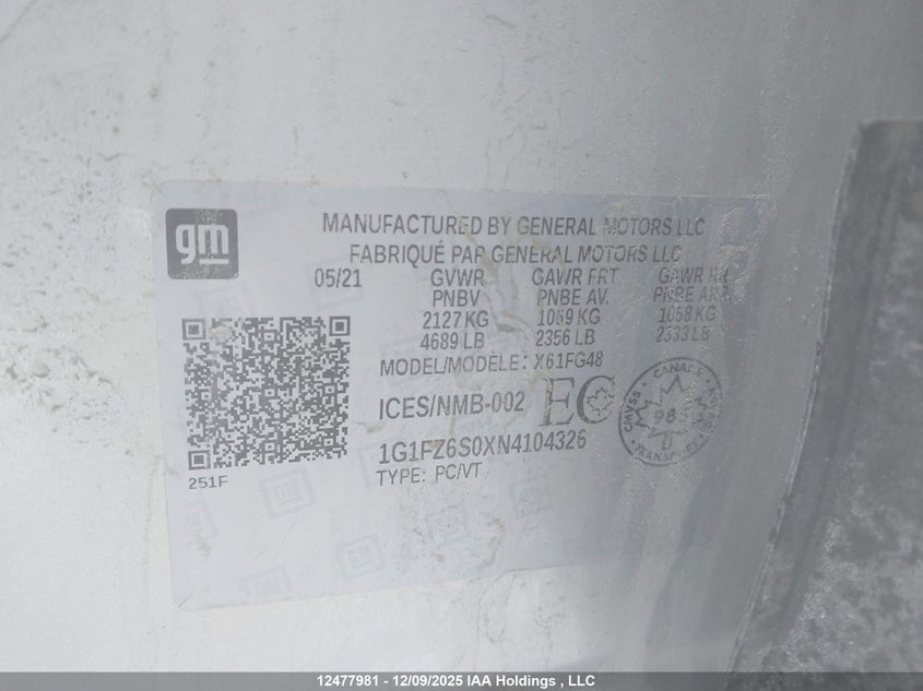 1G1FZ6S0XN4104326 2022 CHEVROLET BOLT EUV photo no. 9
