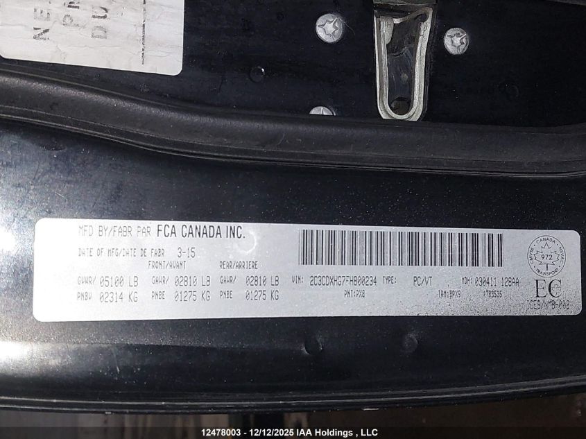 2015 Dodge Charger Sxt VIN: 2C3CDXHG7FH800234 Lot: 12478003