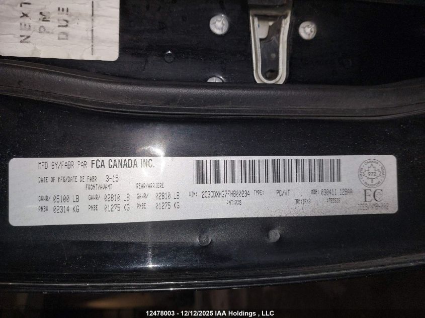 2015 Dodge Charger Sxt VIN: 2C3CDXHG7FH800234 Lot: 12478003