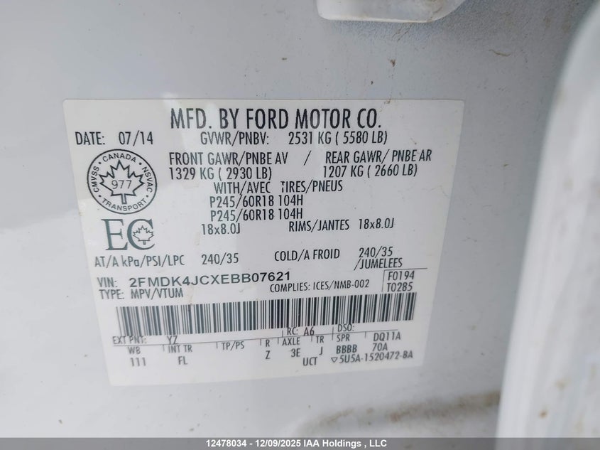 2FMDK4JCXEBB07621 2014 FORD EDGE photo no. 18