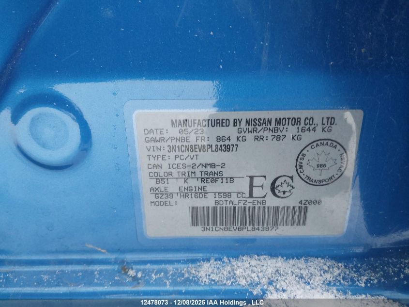 2023 Nissan Versa Sv VIN: 3N1CN8EV8PL843977 Lot: 12478073