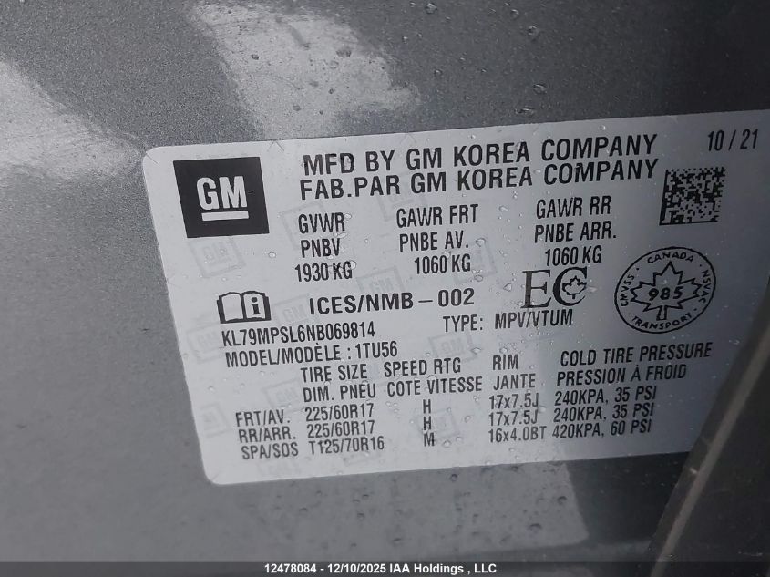 2022 Chevrolet Trailblazer VIN: KL79MPSL6NB069814 Lot: 12478084