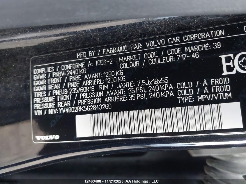 2016 Volvo Xc60 T6 Premier VIN: YV4902RK5G2843260 Lot: 12463488X