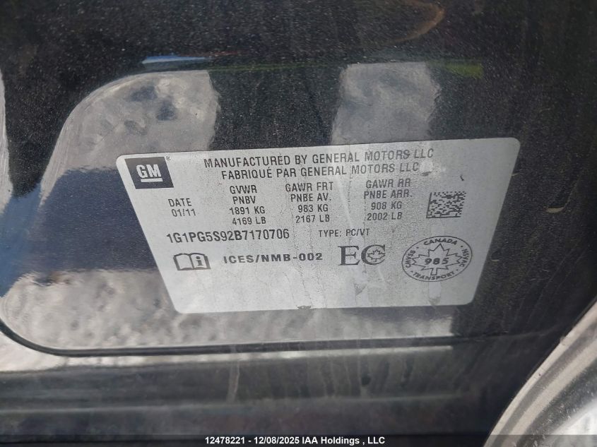 2011 Chevrolet Cruze Lt Turbo VIN: 1G1PG5S92B7170706 Lot: 12478221