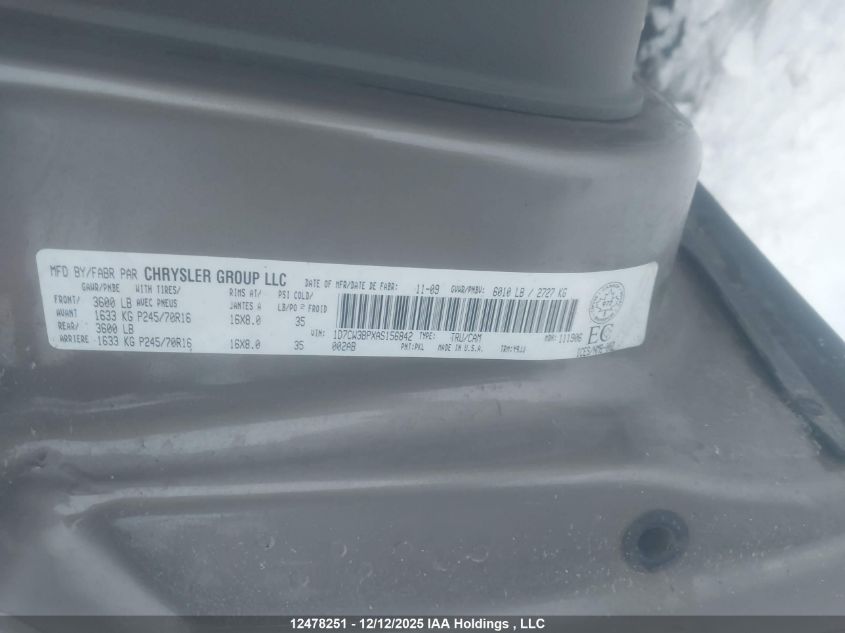 2010 Dodge Dakota VIN: 1D7CW3BPXAS156842 Lot: 12478251