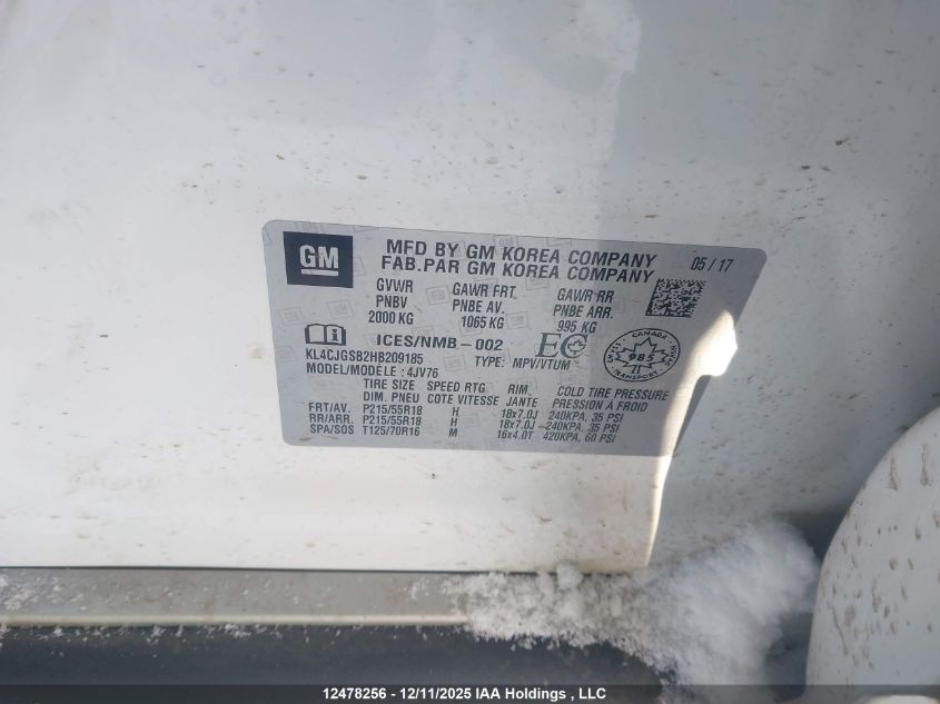 2017 Buick Encore Essence VIN: KL4CJGSB2HB209185 Lot: 12478256