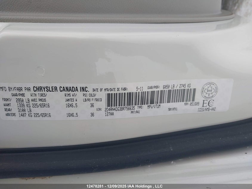 2D4RN4DG3BR756635 2011 DODGE CARAVAN photo no. 9