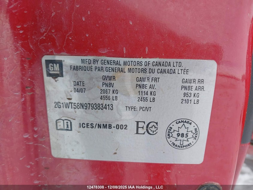 2G1WT58N979383413 2007 CHEVROLET IMPALA photo no. 9