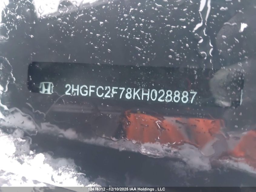 2019 Honda Civic VIN: 2HGFC2F78KH028887 Lot: 12478312