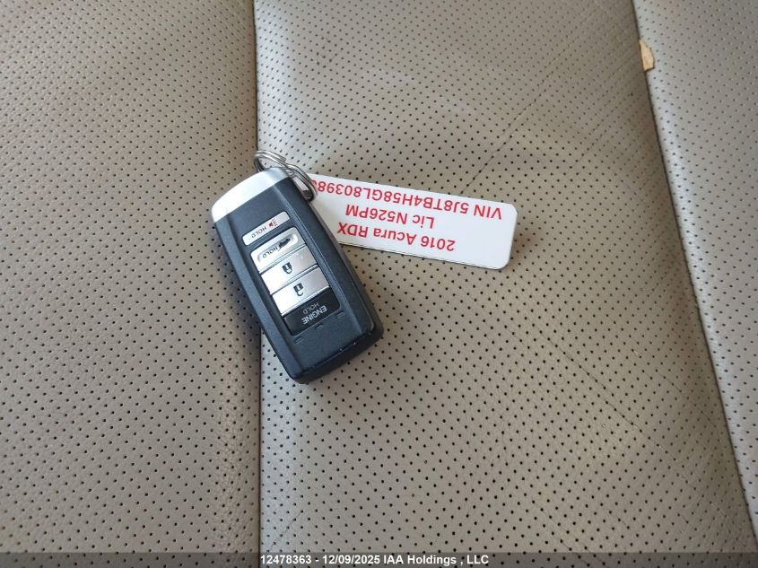 2016 Acura Rdx Tech Package VIN: 5J8TB4H58GL803986 Lot: 12478363