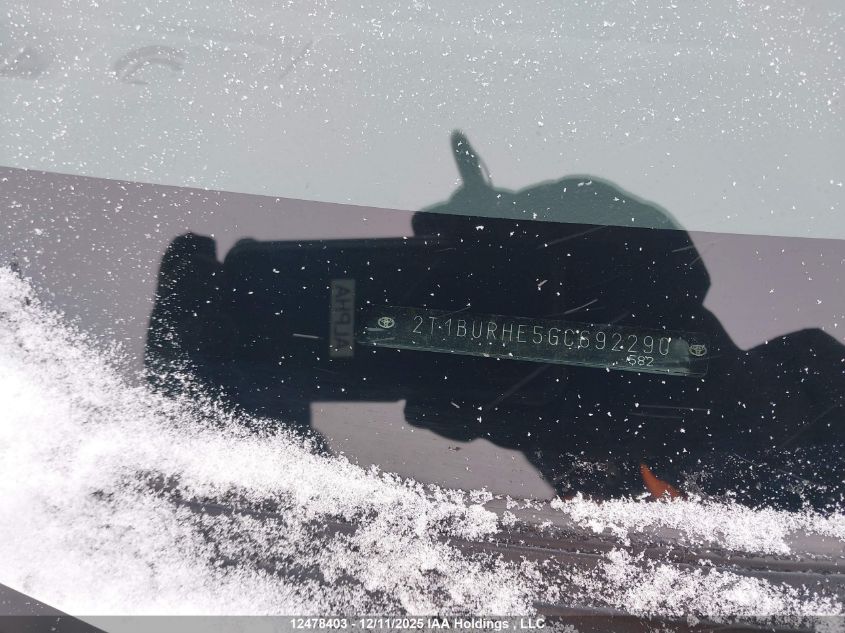 2016 Toyota Corolla L/Le/Le Pls/Prm/S/S Pls VIN: 2T1BURHE5GC692290 Lot: 12478403