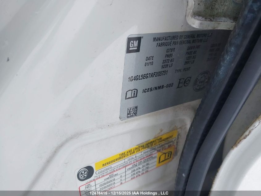 2010 Buick Lacrosse VIN: 1G4GL5EG7AF203731 Lot: 12478415