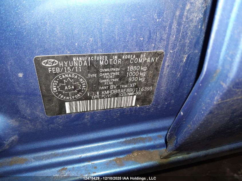 2011 Hyundai Elantra VIN: KMHDB8AE8BU116395 Lot: 12478429