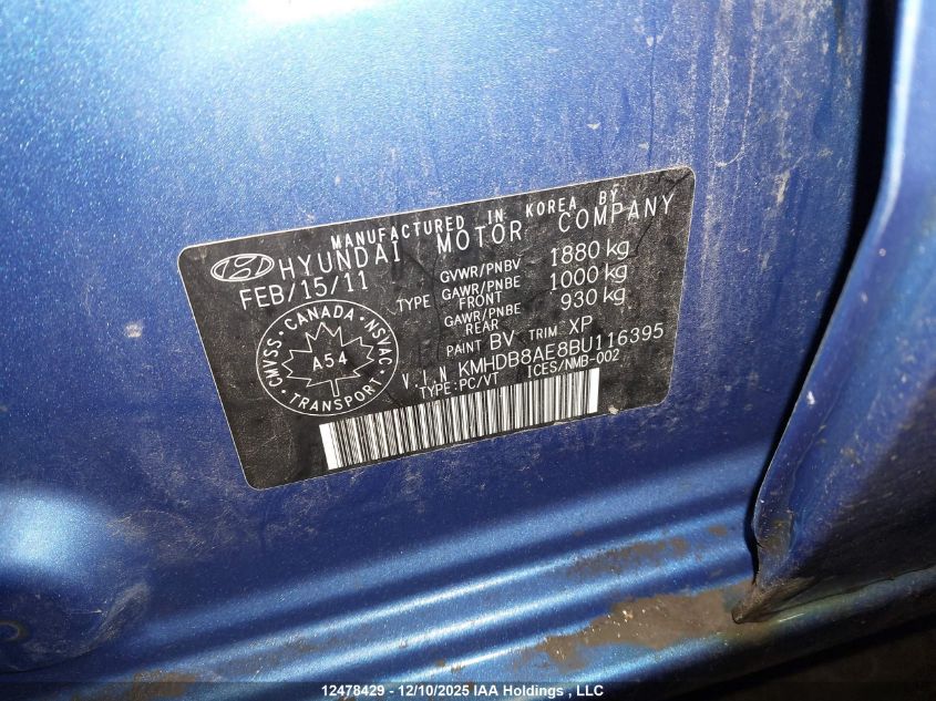 2011 Hyundai Elantra VIN: KMHDB8AE8BU116395 Lot: 12478429