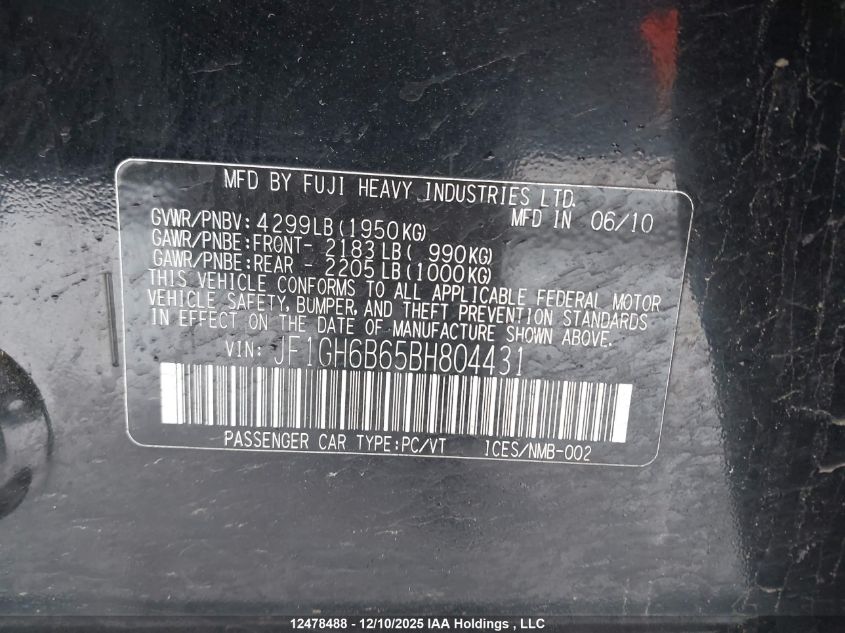 2011 Subaru Impreza VIN: JF1GH6B65BH804431 Lot: 12478488