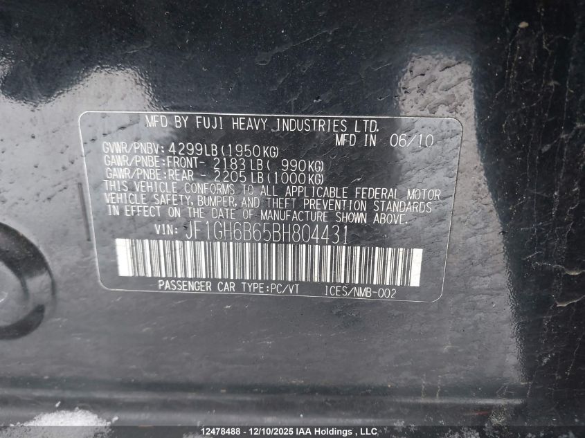 2011 Subaru Impreza VIN: JF1GH6B65BH804431 Lot: 12478488