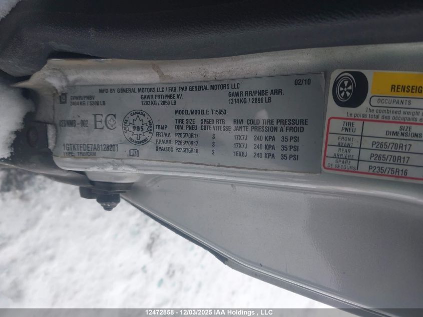 2010 GMC Canyon Slt VIN: 1GTKTFDE7A8128201 Lot: 12472858X