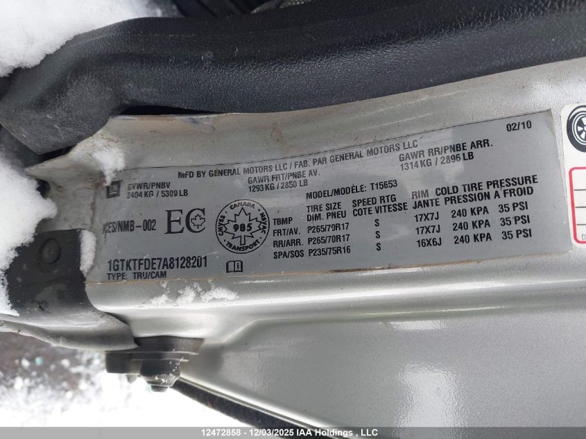 2010 GMC Canyon Slt VIN: 1GTKTFDE7A8128201 Lot: 12472858X