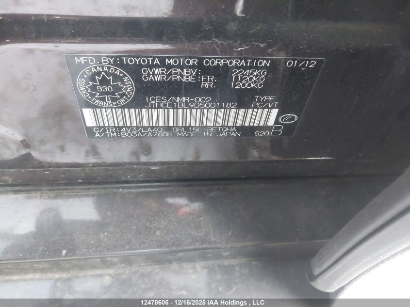 2013 Lexus Gs 350 350 VIN: JTHCE1BL9D5001182 Lot: 12478605