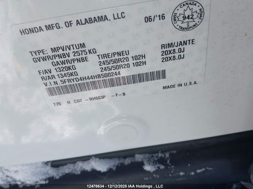 2017 Acura Mdx VIN: 5FRYD4H44HB500244 Lot: 12478634