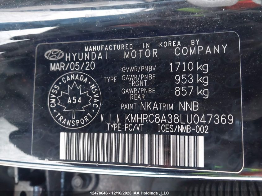 2020 Hyundai Venue Sel/Denim VIN: KMHRC8A38LU047369 Lot: 12478646