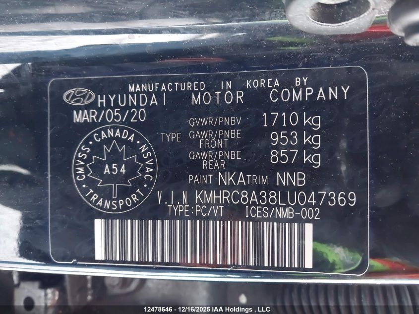 2020 Hyundai Venue Sel/Denim VIN: KMHRC8A38LU047369 Lot: 12478646