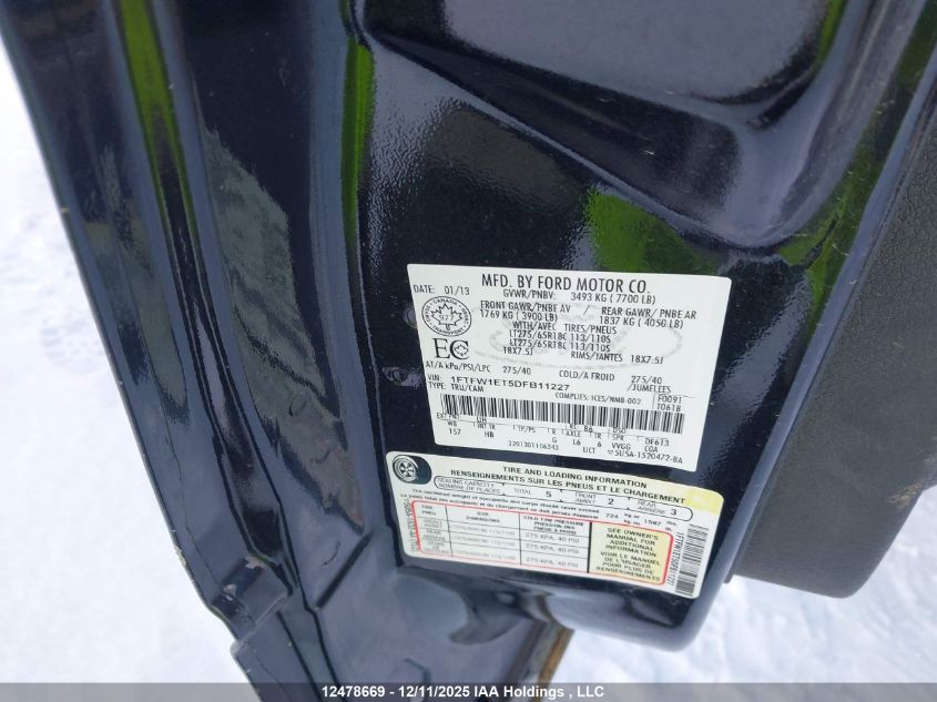 2013 Ford F150 Supercrew VIN: 1FTFW1ET5DFB11227 Lot: 12478669