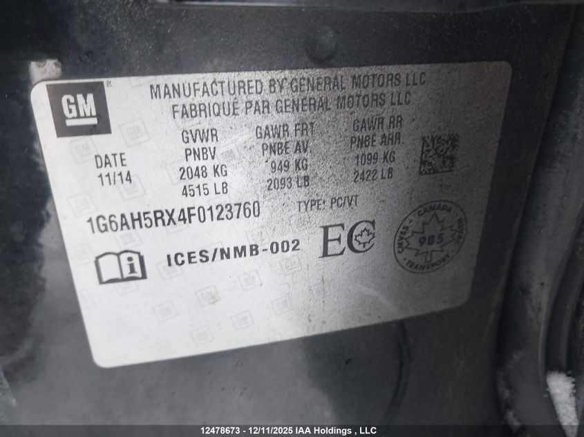 2015 Cadillac Ats VIN: 1G6AH5RX4F0123760 Lot: 12478673