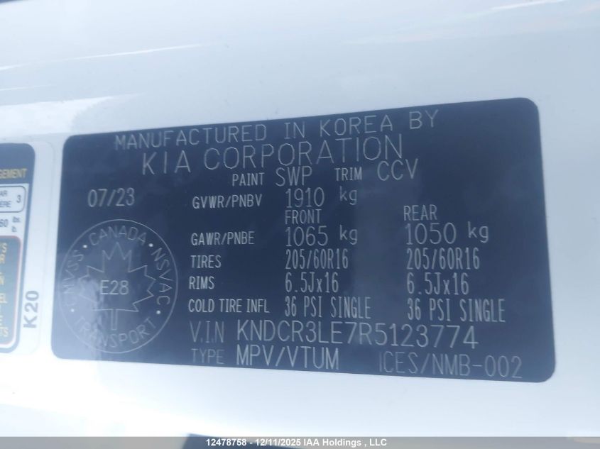 2024 Kia Niro Ex VIN: KNDCR3LE7R5123774 Lot: 12478758