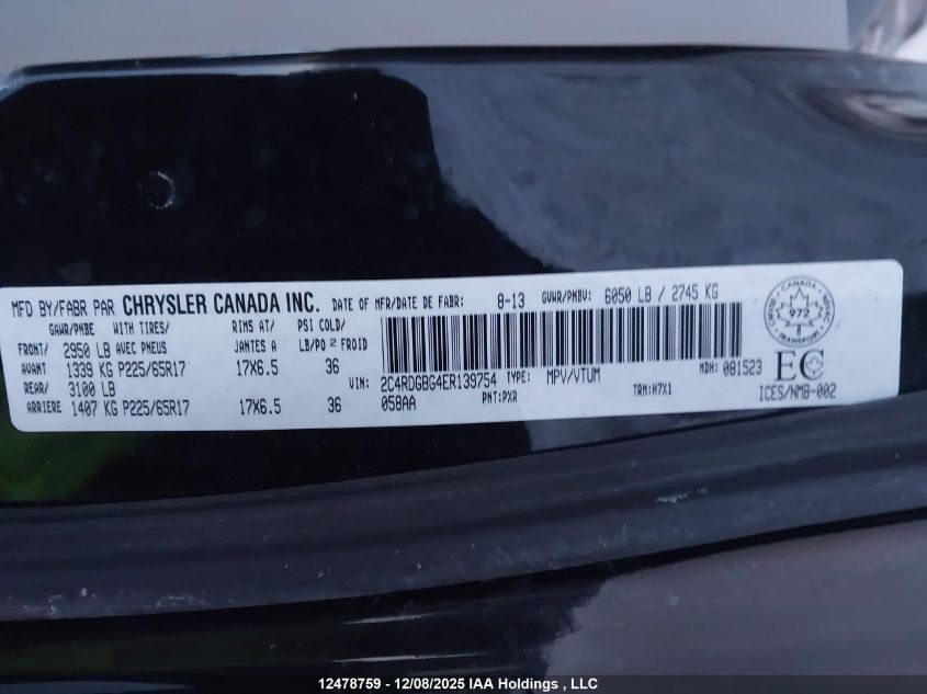 2014 Dodge Grand Caravan Se/Sxt VIN: 2C4RDGBG4ER139754 Lot: 12478759