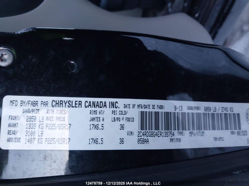 2014 Dodge Grand Caravan Se/Sxt VIN: 2C4RDGBG4ER139754 Lot: 12478759