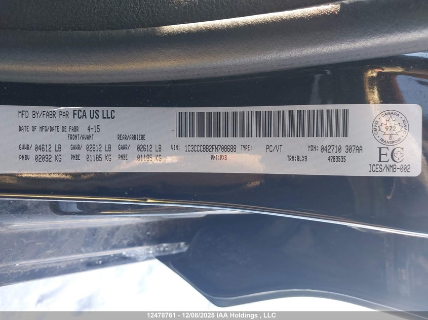1C3CCCBB2FN708688 2015 CHRYSLER 200 photo no. 9