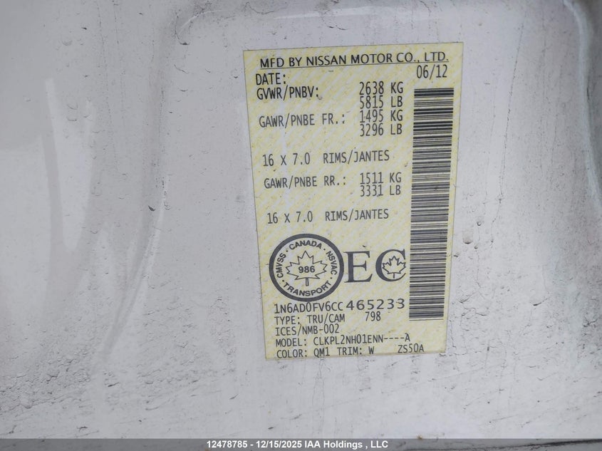 1N6AD0FV6CC465233 2012 NISSAN NAVARA (FRONTIER) photo no. 9