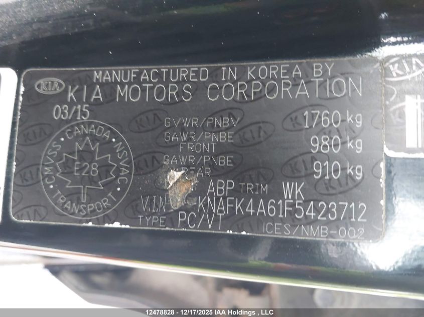 2015 Kia Forte Lx VIN: KNAFK4A61F5423712 Lot: 12478828