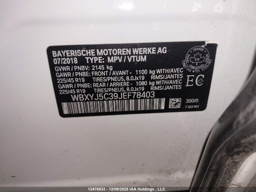 2018 BMW X2 xDrive28I VIN: WBXYJ5C39JEF78403 Lot: 12478833