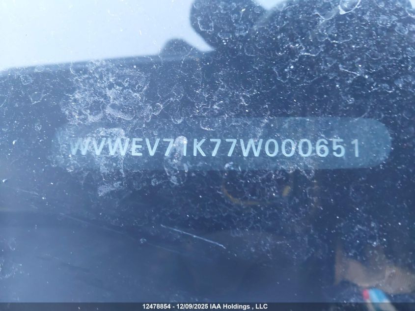 2007 Volkswagen Gti 3-Door VIN: WVWEV71K77W000651 Lot: 12478854