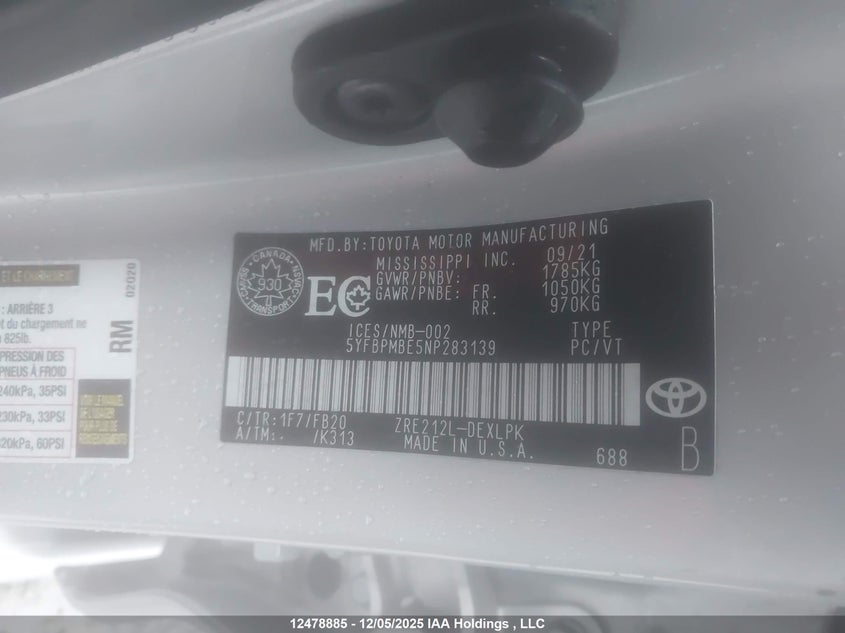 5YFBPMBE5NP283139 2022 TOYOTA COROLLA photo no. 9