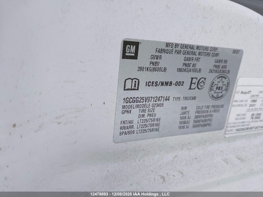 2013 Chevrolet Express VIN: 1GCGG25V971247144 Lot: 12478893