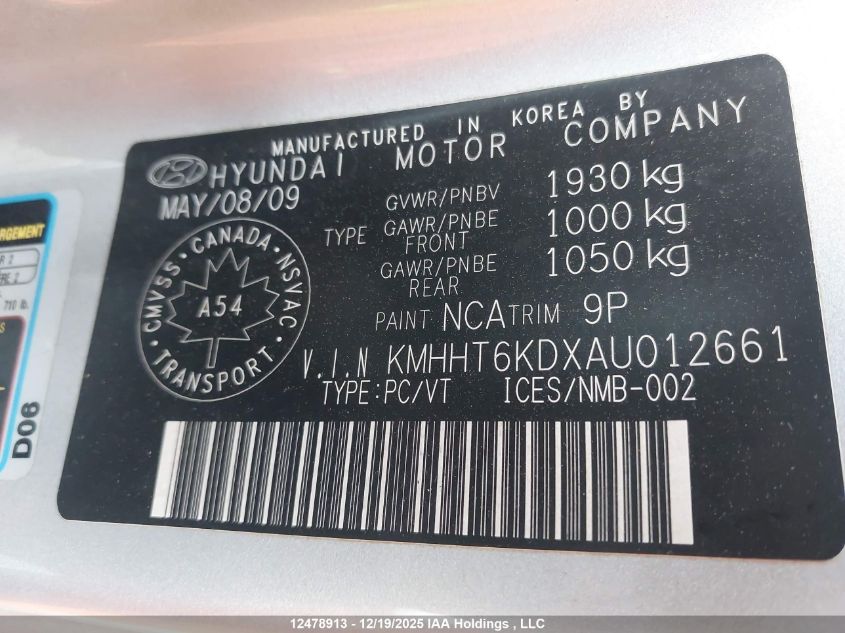 2010 Hyundai Genesis Coupe 2.0T VIN: KMHHT6KDXAU012661 Lot: 12478913