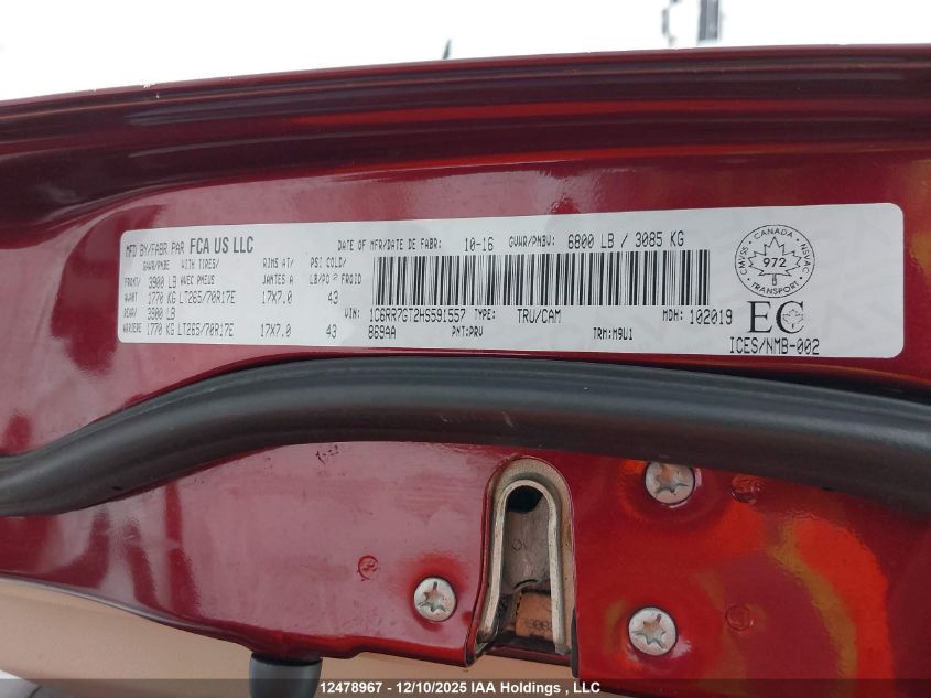 2017 Ram 1500 Slt VIN: 1C6RR7GT2HS591557 Lot: 12478967