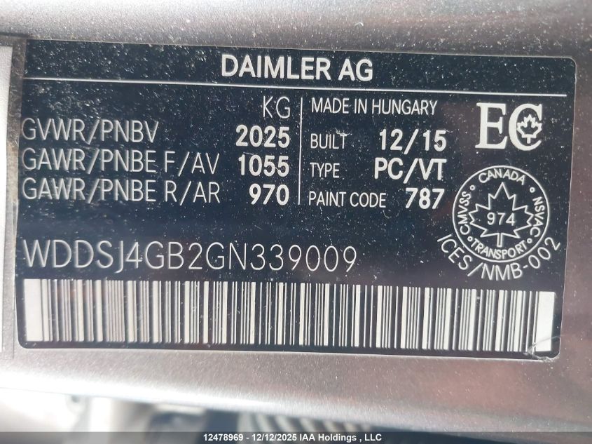 2016 Mercedes-Benz Cla 250 4Matic VIN: WDDSJ4GB2GN339009 Lot: 12478969