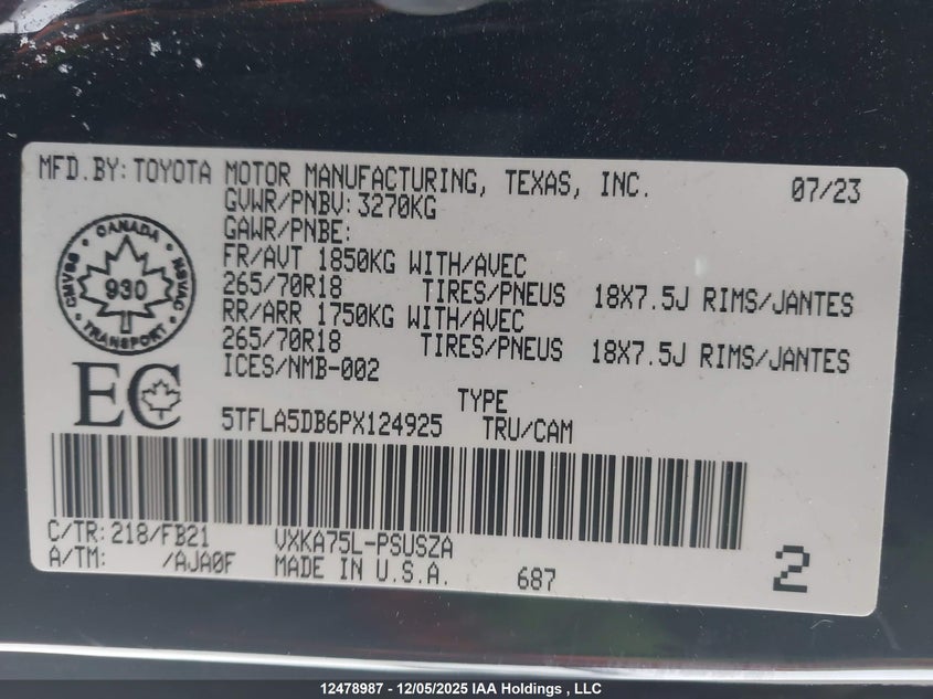5TFLA5DB6PX124925 2023 TOYOTA TUNDRA photo no. 18