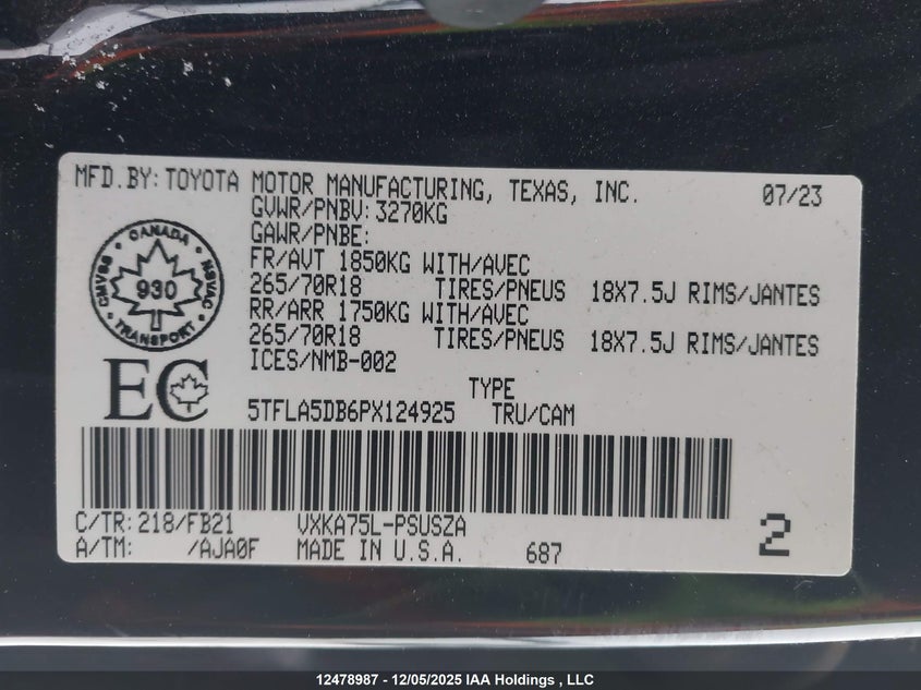 5TFLA5DB6PX124925 2023 TOYOTA TUNDRA photo no. 9