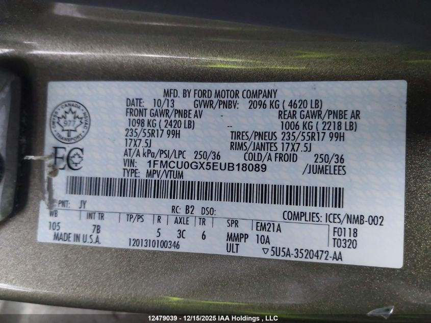 2014 Ford Escape Se VIN: 1FMCU0GX5EUB18089 Lot: 12479039