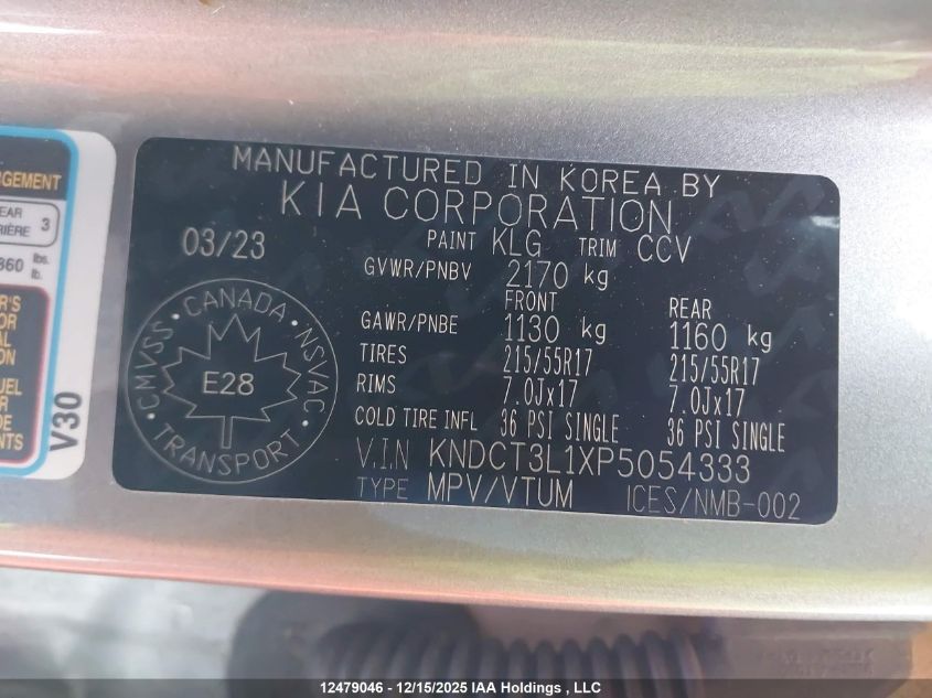 2023 Kia Niro Ev VIN: KNDCT3L1XP5054333 Lot: 12479046