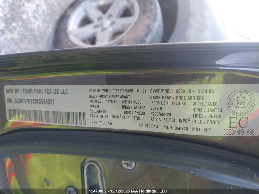 2021 Ram 1500 Classic Tradesman VIN: 3C6RR7KTXMG664327 Lot: 12479052