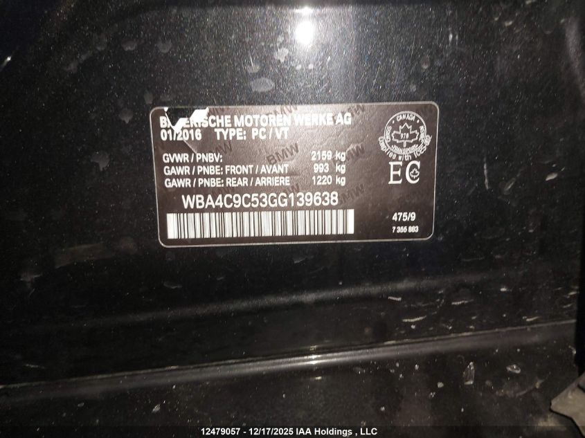 2016 BMW 428I Gran Coupe xDrive VIN: WBA4C9C53GG139638 Lot: 12479057