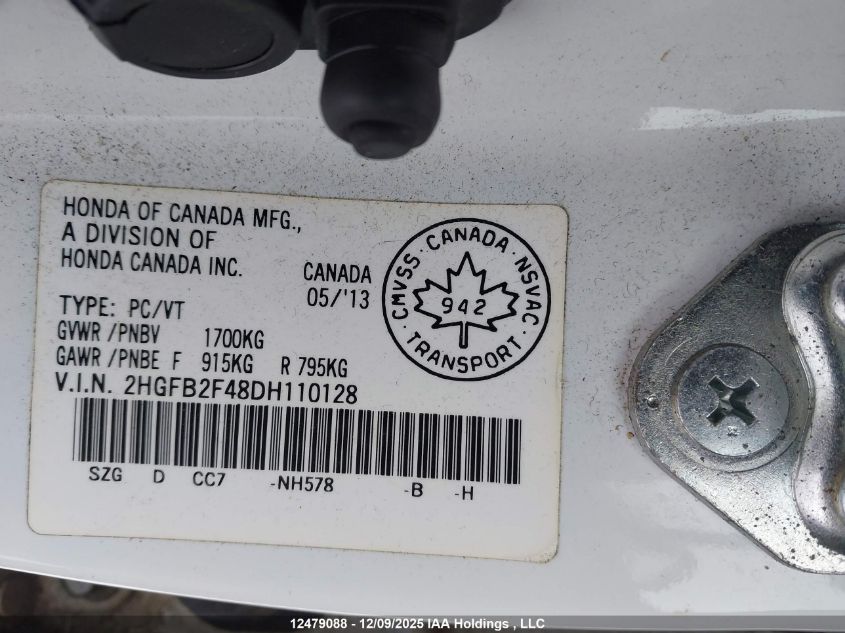 2013 Honda Civic Lx VIN: 2HGFB2F48DH110128 Lot: 12479088